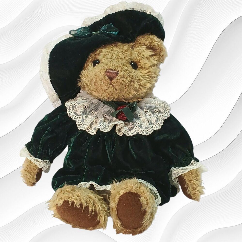 Vtg House of Lloyd Bernadette Plush Teddy w/ Velvet Victorian Dress and Hat GUC